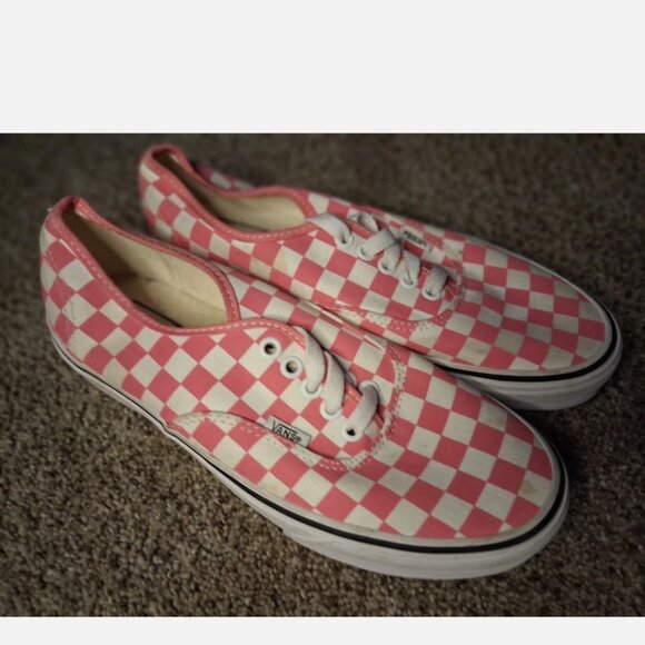 Vans Pink Lemonade Checkerboard Lace Up Sneakers Men’s 7 Women’s Size 7 - Picture 1 of 5